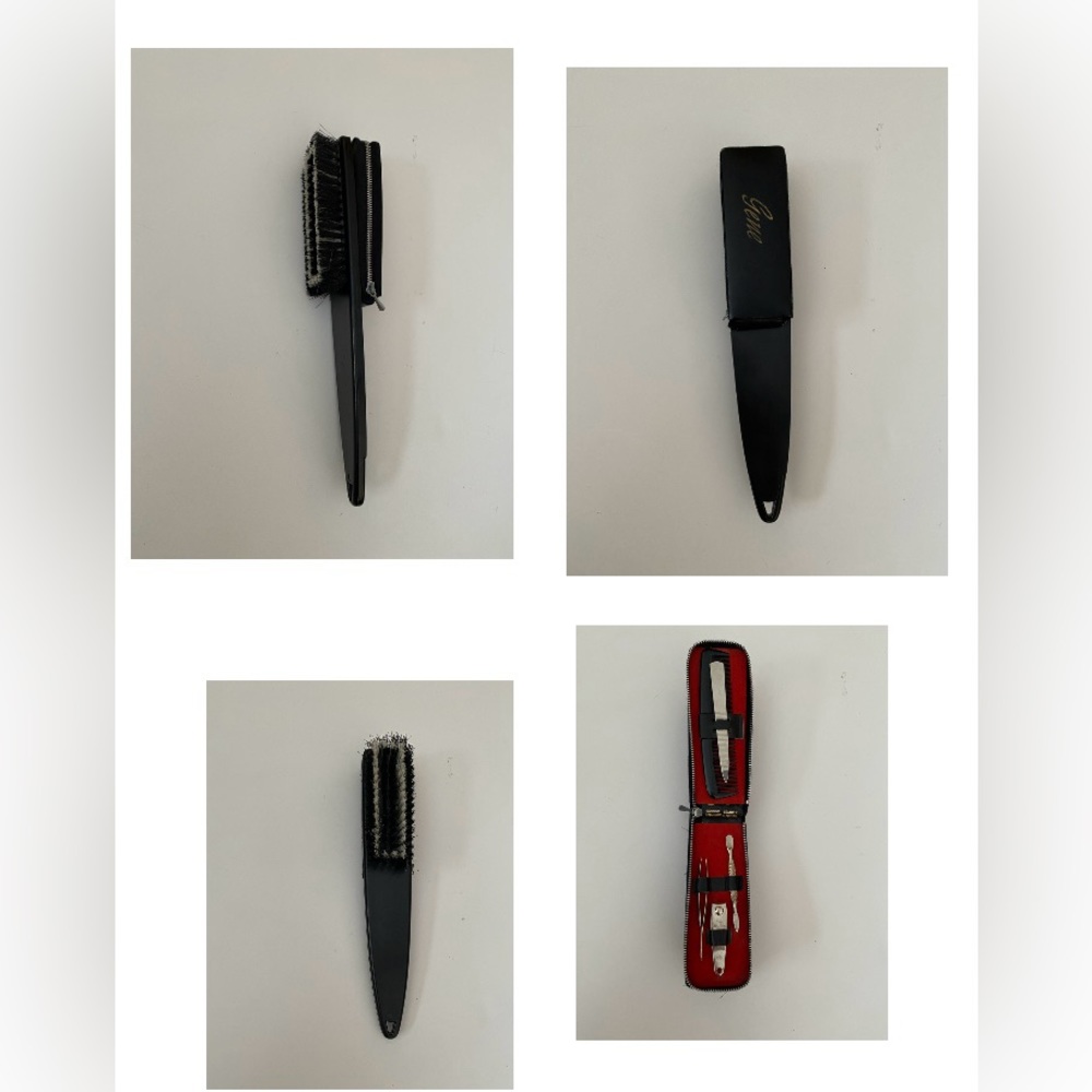 Vintage Grooming Kit Lint Brush, Manicure Set Soft Leather Zippered Case